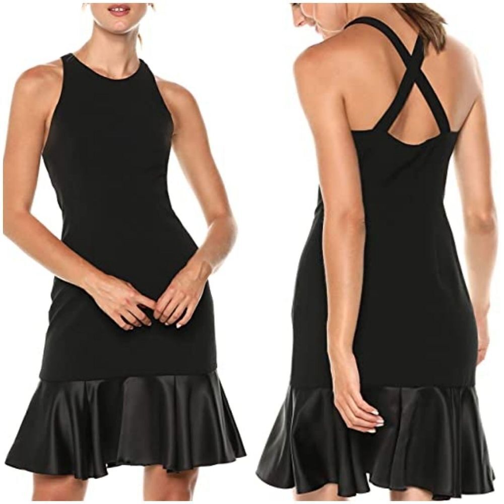 Vince Camuto Cross Back Crepe & Satin Dress